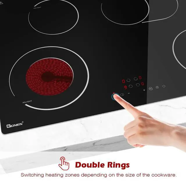 Alt view image 2 of 7 - Electric Cooktop 30 Inch 220V~240V, Drop-in Ceramic Stove Burner,4 Burners Black Glass Cooktop with Flexible Ring,7200W Built in Electric Stove,Touch Control