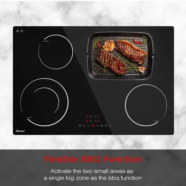 Alt view image 3 of 7 - Electric Cooktop 30 Inch 220V~240V, Drop-in Ceramic Stove Burner,4 Burners Black Glass Cooktop with Flexible Ring,7200W Built in Electric Stove,Touch Control