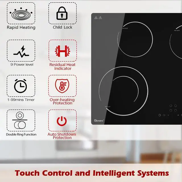 Alt view image 4 of 7 - Electric Cooktop 30 Inch 220V~240V, Drop-in Ceramic Stove Burner,4 Burners Black Glass Cooktop with Flexible Ring,7200W Built in Electric Stove,Touch Control