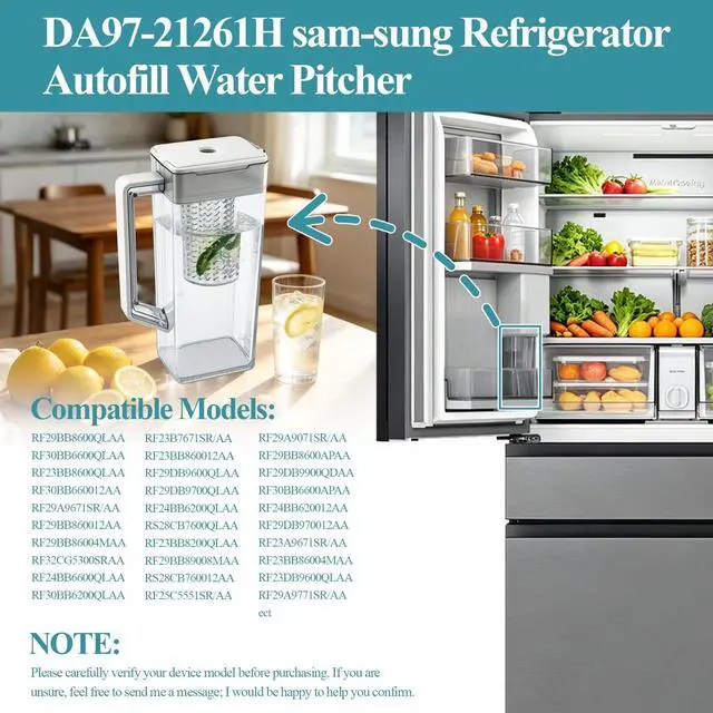 Alt view image 7 of 7 - DA97-21261H Water Pitcher Assembly Replacement for samsung Refrigerator | RF29BB8600QL, RF30BB6600QL, RF30BB660012, etc Water Pitcher, Includes 2 Spare Sealing Rings, Leak-Proof