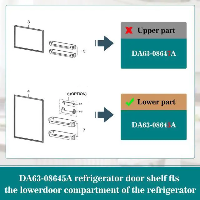 Alt view image 6 of 6 - DA63-08645A Door Shelf Bin (OEM) Compatible with samsung RT18M6215SG | RT18M6215SR, etc, Part Number: PD00044855,4864777, AP6241328, PS12082570, EAP12082570,2pc