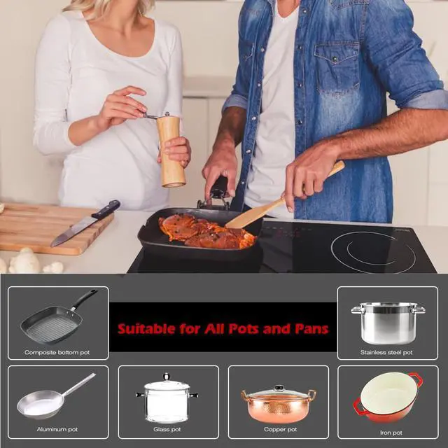 Alt view image 5 of 7 - Electric Cooktop 30 Inch 220V~240V, Drop-in Ceramic Stove Burner,4 Burners Black Glass Cooktop with Flexible Ring,7200W Built in Electric Stove,Touch Control
