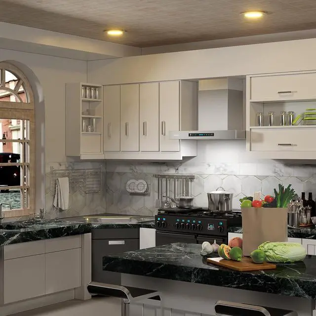 Alt view image 2 of 7 - 30 inch Wall Mount Range Hood, 1200 CFM Ducted Range Hood with 4 Speed Fan, Durable Stainless Steel with Gesture Sensing & Touch Control IKP01-30