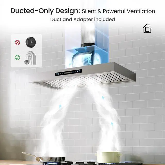 Alt view image 6 of 7 - 30 inch Wall Mount Range Hood, 1200 CFM Ducted Range Hood with 4 Speed Fan, Durable Stainless Steel with Gesture Sensing & Touch Control IKP01-30