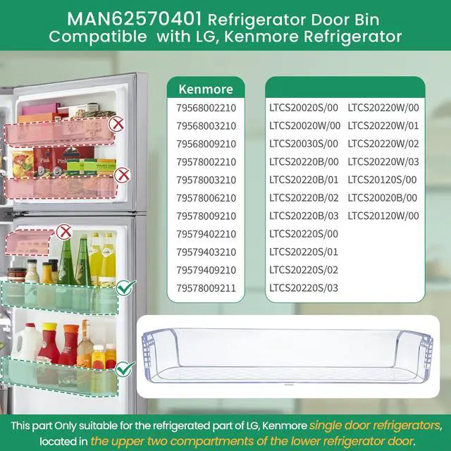 Alt view image 4 of 6 - Upgraded MAN62570401 Refrigerator Door Basket Compatible with Door Shelf Bin LTCS20020S/00, LTCS20020W/00, LTCS20030S/00, etc, and Kenmore Basket 79568002210, 79568009210, 79578003210, etc