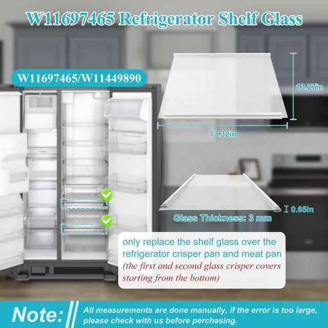 Alt view image 2 of 7 - W11697465, W11351248 Glass Crisper Cover Compatible with for whirlpool, maytag, ikea Refrigerator(some models, not all), Glass Shelf for Crisper Pan Cover W11449890, W11205398, W11162439 etc