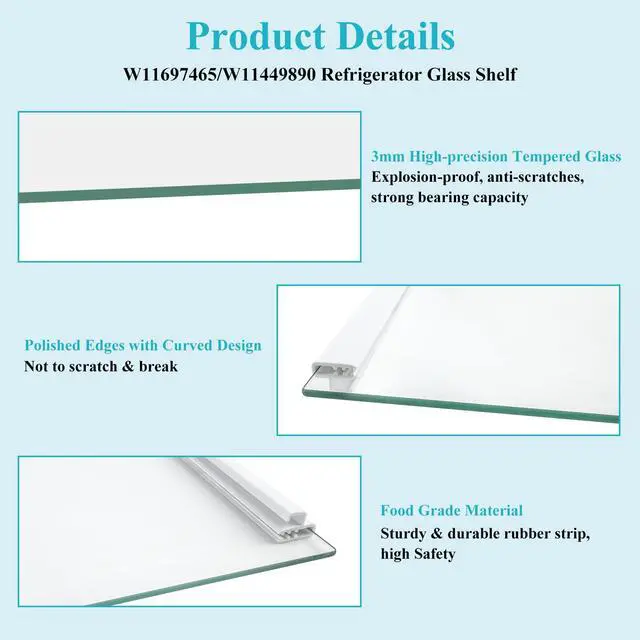 Alt view image 5 of 7 - W11697465, W11351248 Glass Crisper Cover Compatible with for whirlpool, maytag, ikea Refrigerator(some models, not all), Glass Shelf for Crisper Pan Cover W11449890, W11205398, W11162439 etc