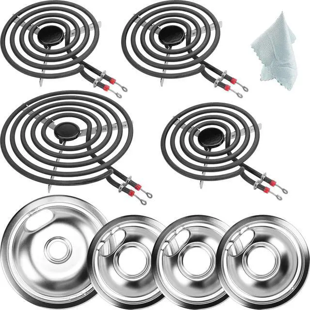 Main image of W10196405(8) W10196406(6) Electric Stove Burner Drip Pans & MP22YA Electric Range Burner Element Unit Set by -Compatible with Whirl-pool Ken-more Ama-na Range Oven/Stove