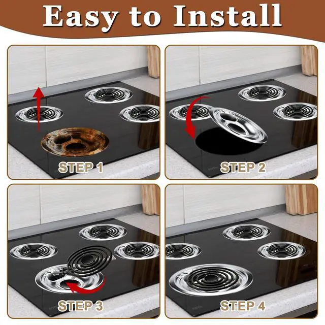 Alt view image 7 of 7 - W10196405(8) W10196406(6) Electric Stove Burner Drip Pans & MP22YA Electric Range Burner Element Unit Set by -Compatible with Whirl-pool Ken-more Ama-na Range Oven/Stove