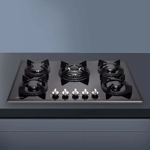 Alt view image 3 of 7 - 30 Inch Gas Cooktop, Built-in Tempered Glass 5 Burners Gas Stovetop LPG/NG Convertible Gas Stove Top Dual Fuel Gas Hob DM517-01