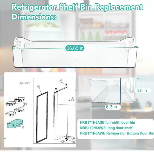 Alt view image 5 of 7 - HRB171N6ASE Refrigerator Section Long Door Bin Compatible with Hisense Refrigerator Door Shelf HRB171N6BSE, HRB171N6AWE, HRB171N6ABE, MRB172N6AWE, RB17A2CWE. 26.65 in Full Width Door Bin K2137991