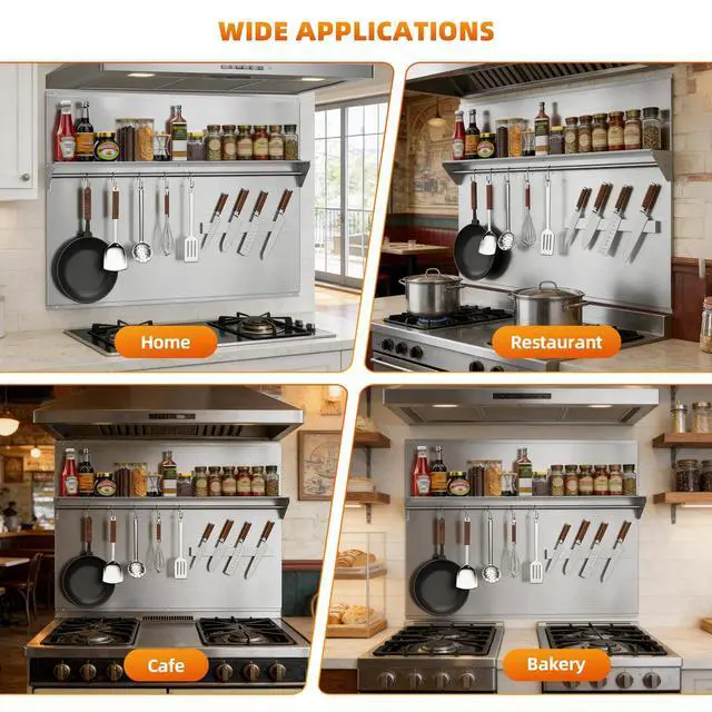 Alt view image 3 of 7 - 42"x30" Stainless Steel Range Backsplash, Stove Backsplash With Storage Shelf & Magnetic Knife Rack, Stainless Steel Backsplash For Stove, Range Hood Wall Shield With Pre-Drilled Holes
