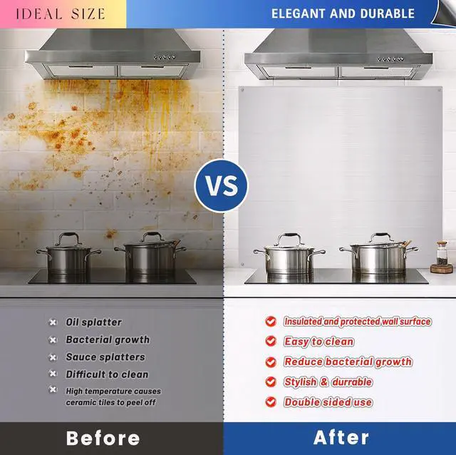 Alt view image 4 of 7 - Stainless Steel Backsplash for Stove 24"x30" Stove Backsplash Protector for Wall Metal Range Splash for Kitchen Wall with Screw Included0.05" Thick)