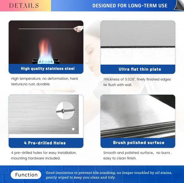 Alt view image 5 of 7 - Stainless Steel Backsplash for Stove 24"x30" Stove Backsplash Protector for Wall Metal Range Splash for Kitchen Wall with Screw Included0.05" Thick)