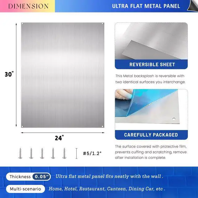 Alt view image 3 of 7 - Stainless Steel Backsplash for Stove 24"x30" Stove Backsplash Protector for Wall Metal Range Splash for Kitchen Wall with Screw Included0.05" Thick)