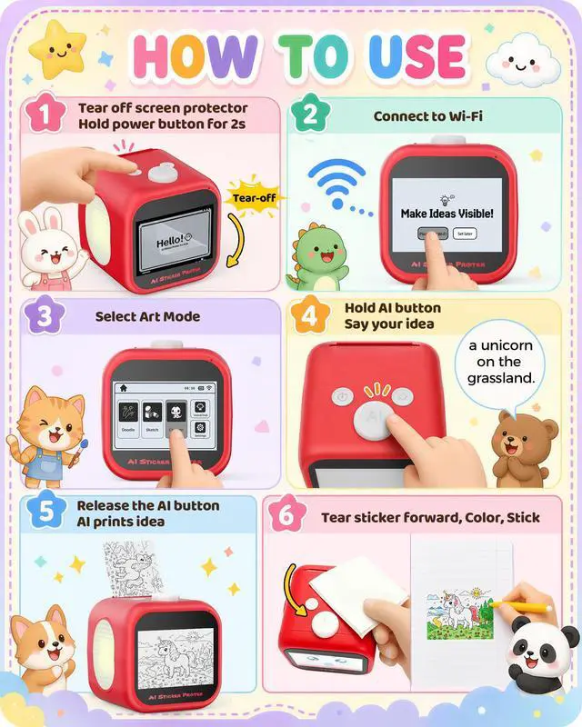 Alt view image 4 of 7 - Kids AI Voice Sticker Printer Box Toy, No Phone App Needed, Power on & Print by Voice, Ink-Free Thermal Machine with 3.5" Touch Screen, DIY Crafts & Journaling, Birthday Gift for Kids Ages 3+