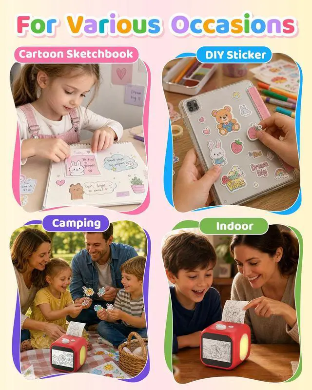 Alt view image 6 of 7 - Kids AI Voice Sticker Printer Box Toy, No Phone App Needed, Power on & Print by Voice, Ink-Free Thermal Machine with 3.5" Touch Screen, DIY Crafts & Journaling, Birthday Gift for Kids Ages 3+