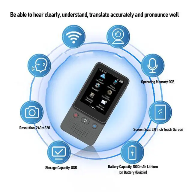 Alt view image 3 of 7 - AI Language Translator Device, 8GB Voice Instant Two Way 138 Language Translator, 2.8 Inch Touchscreen, Offline/Recording/Photo Translation for Business Travel