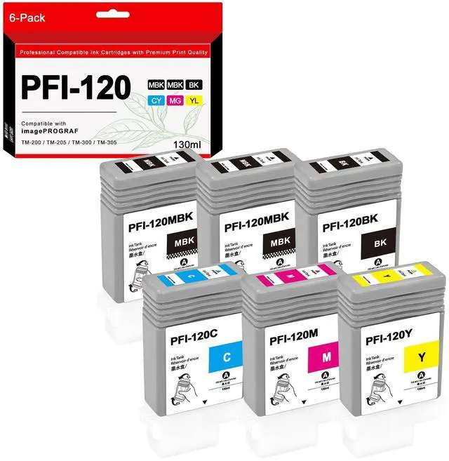 Main image of PFI-120 Ink Cartridge Set 130ml Pigment PFI-120MBK PFI-120BK PFI-120C PFI-120M PFI-120Y Ink Tank Replacement for Canon imagePROGRAF TM-300 TM-305 TM-200 TM-205 (6-Pack,130ml)