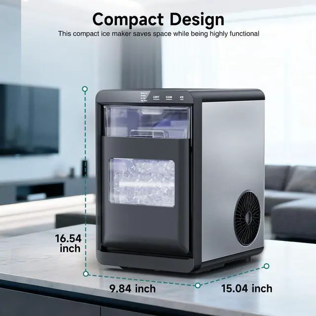 Alt view image 7 of 7 - Nugget Ice Maker Countertop, 44Lbs/24H Pebble Ice Maker with Water Tank, Soft Chewable Pellet Ice Machine with Self-Cleaning for Kitchens/Home/Office