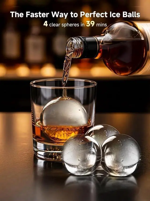 Alt view image 2 of 7 - 2" Clear Ice Ball Maker with ClearCore Technology,155pcs/Day,4 Ice Balls in 39 Mins,Countertop Sphere Maker with Automatic Water SupplySelf-Cleaning,Enhanced Insulation for Whiskey & Bourbon