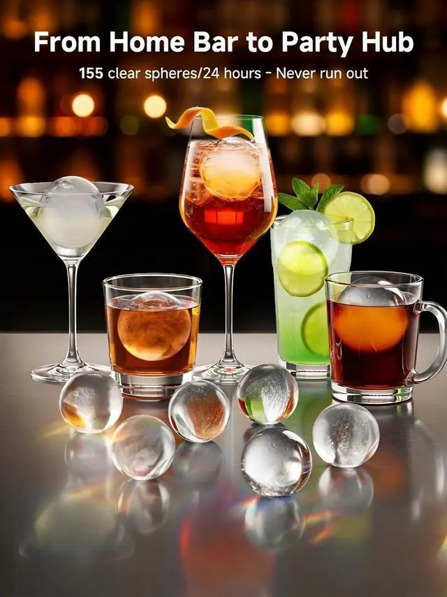 Alt view image 4 of 7 - 2" Clear Ice Ball Maker with ClearCore Technology,155pcs/Day,4 Ice Balls in 39 Mins,Countertop Sphere Maker with Automatic Water SupplySelf-Cleaning,Enhanced Insulation for Whiskey & Bourbon