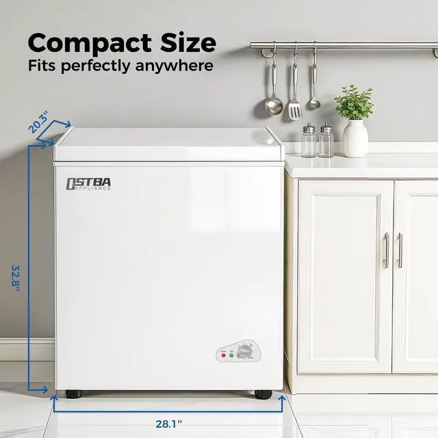 Alt view image 3 of 7 - 5.3 Cu.Ft Chest Freezer, Large Capacity Deep Freezer with 2 Removable Baskets, Bottom Wheels, 6-Level Temperature Control with Fast Freeze Mode, Energy Saving Quiet Freezer, White