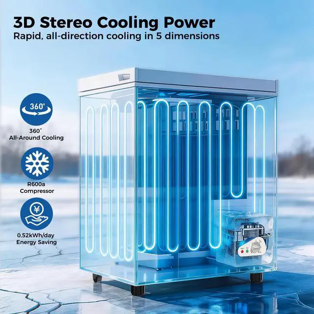 Alt view image 4 of 7 - 5.3 Cu.Ft Chest Freezer, Large Capacity Deep Freezer with 2 Removable Baskets, Bottom Wheels, 6-Level Temperature Control with Fast Freeze Mode, Energy Saving Quiet Freezer, White