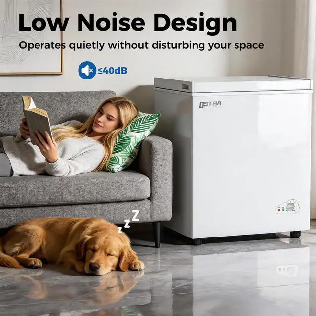 Alt view image 7 of 7 - 5.3 Cu.Ft Chest Freezer, Large Capacity Deep Freezer with 2 Removable Baskets, Bottom Wheels, 6-Level Temperature Control with Fast Freeze Mode, Energy Saving Quiet Freezer, White