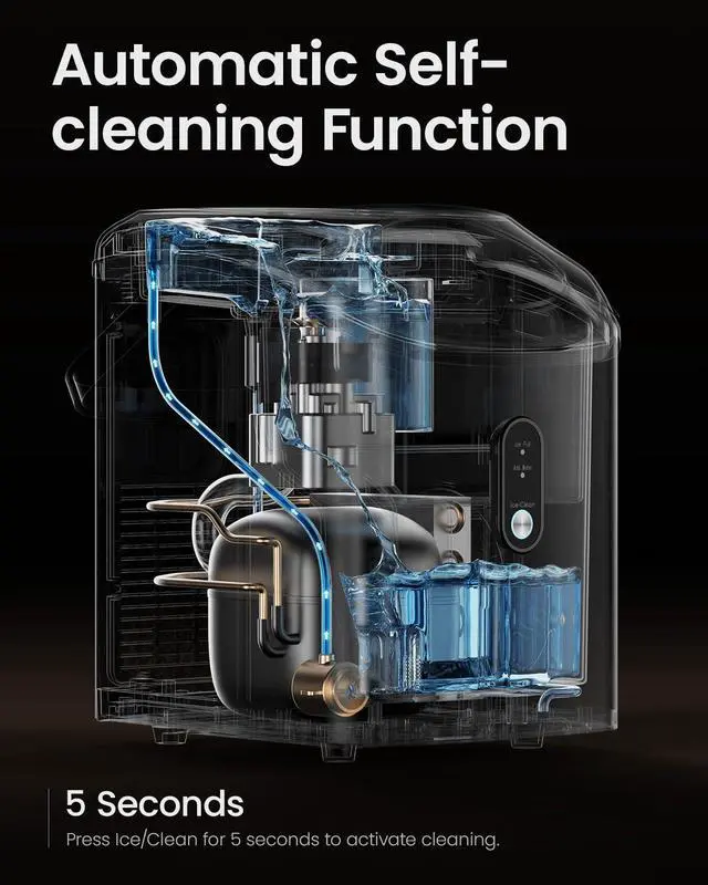 Alt view image 3 of 7 - Nugget Ice Maker Countertop, 34lbs/Day, Portable Sonic Pebble Ice Maker with Self-Cleaning, Fast Ice in 6 Mins, Compact Crushed Pellet Ice Machine for Home/Office/Kitchen/RV/Camping, Black
