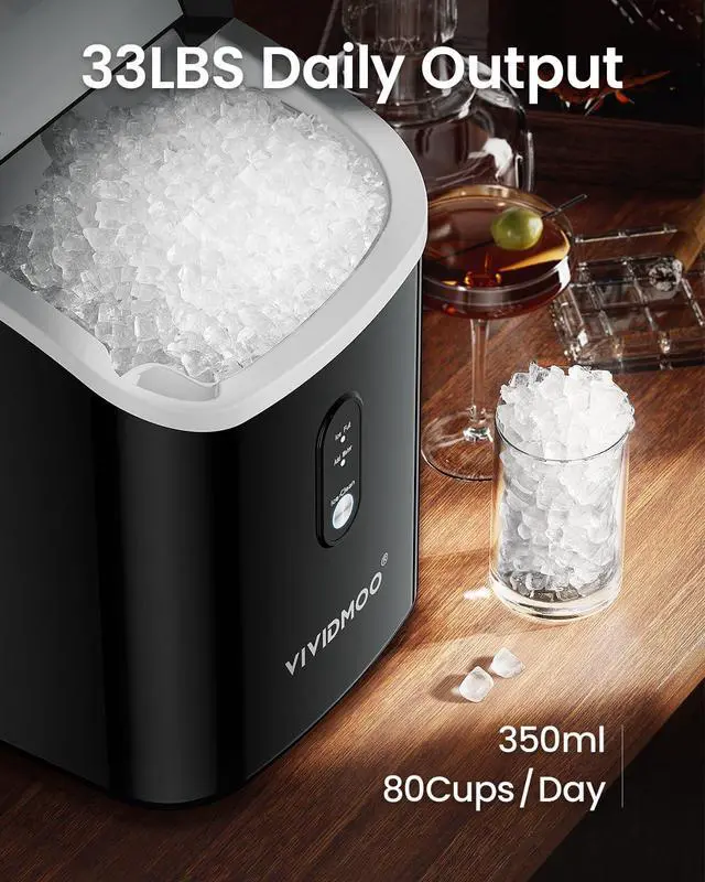 Alt view image 4 of 7 - Nugget Ice Maker Countertop, 34lbs/Day, Portable Sonic Pebble Ice Maker with Self-Cleaning, Fast Ice in 6 Mins, Compact Crushed Pellet Ice Machine for Home/Office/Kitchen/RV/Camping, Black