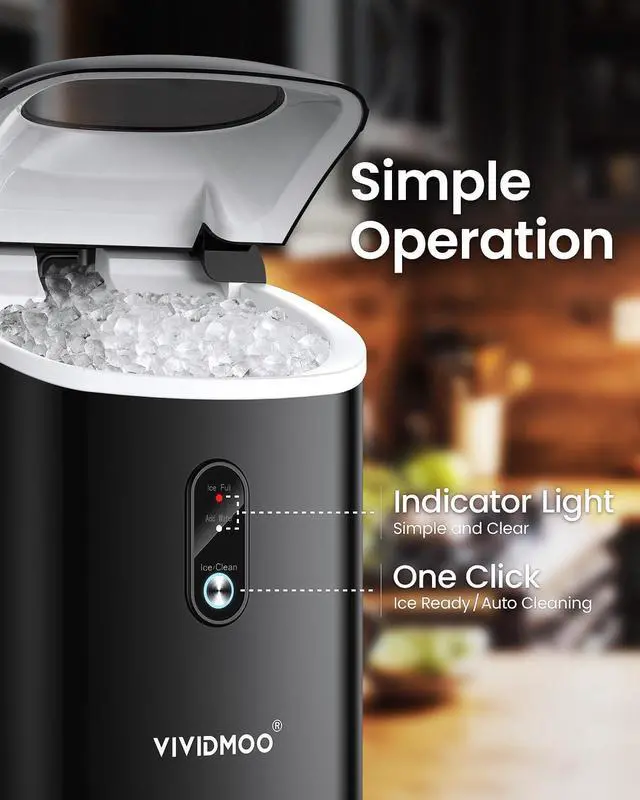 Alt view image 6 of 7 - Nugget Ice Maker Countertop, 34lbs/Day, Portable Sonic Pebble Ice Maker with Self-Cleaning, Fast Ice in 6 Mins, Compact Crushed Pellet Ice Machine for Home/Office/Kitchen/RV/Camping, Black