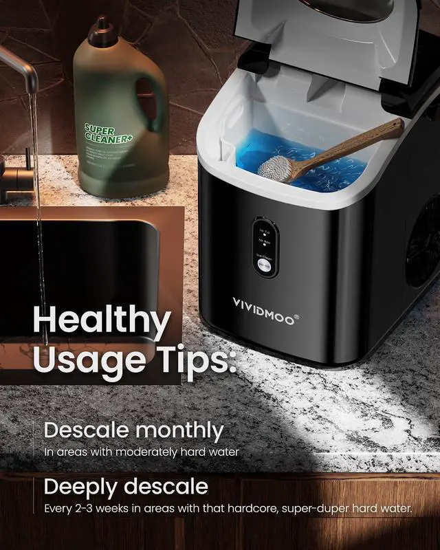 Alt view image 7 of 7 - Nugget Ice Maker Countertop, 34lbs/Day, Portable Sonic Pebble Ice Maker with Self-Cleaning, Fast Ice in 6 Mins, Compact Crushed Pellet Ice Machine for Home/Office/Kitchen/RV/Camping, Black