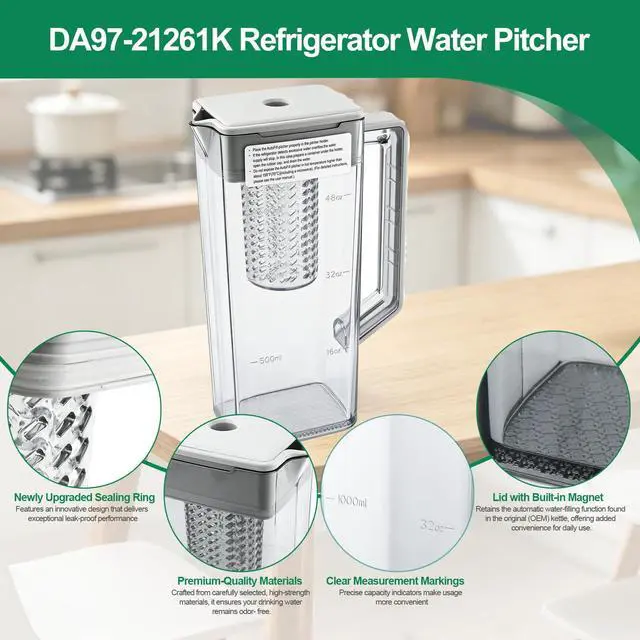 Alt view image 5 of 7 - DA97-21261K Water Pitcher Assembly Replacement for samsung Refrigerator | RF30BB6600QL, RF29BB8600QL, RF23BB8600QL, RF30BB660012, etc Water Pitcher, No Leak, Includes 2 Sealing Rings