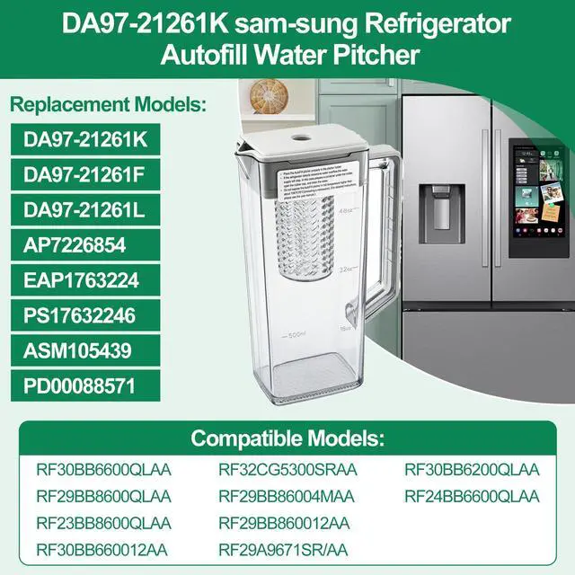 Alt view image 6 of 7 - DA97-21261K Water Pitcher Assembly Replacement for samsung Refrigerator | RF30BB6600QL, RF29BB8600QL, RF23BB8600QL, RF30BB660012, etc Water Pitcher, No Leak, Includes 2 Sealing Rings