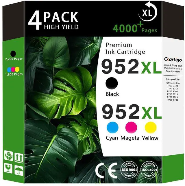 Main image of Compatible for 952XL Ink Cartridges Combo Pack Replacement for 952 XL HP952 HP952XL to use with HP OfficeJet Pro 8710 7740 8720 8715 8210 8703 OfficeJet 8702 Printers, 4-Pack Black Cyan Magenta Yellow