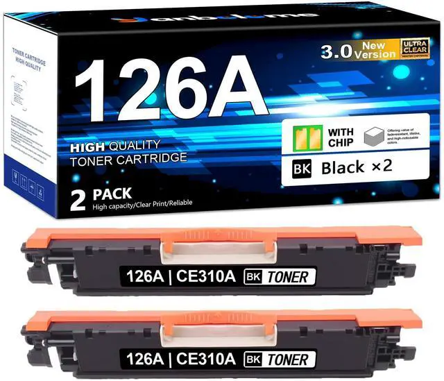 Main image of 126A Black Toner Cartridge 2-Pack Replacement for HP 126A CE310A Toner | Compatible with Color Pro CP1025 CP1025nw,Pro 100 Color MFP M175nw M275 Printer Ink (Black)
