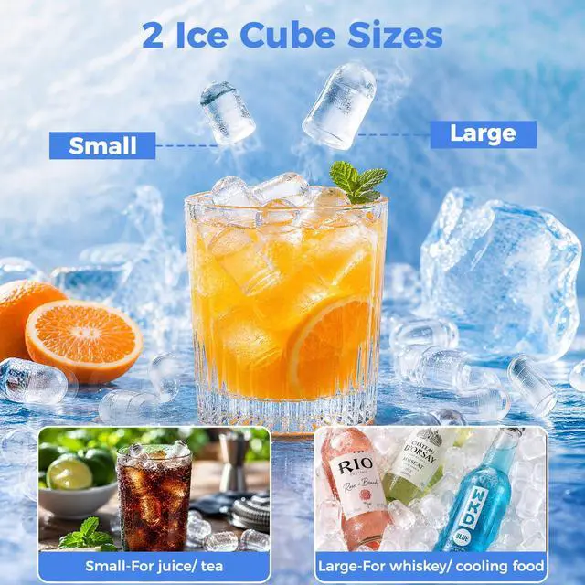 Alt view image 3 of 7 - Countertop Ice Maker Machine, 26Lbs/Day, 2 Ice Sizes, Bullet Ice | 9 Cubes In 6 Min, Self-Cleaning, Portable Design, Smart Indicators, Compact For Home Kitchen RV Party
