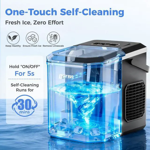 Alt view image 4 of 7 - Countertop Ice Maker Machine, 26Lbs/Day, 2 Ice Sizes, Bullet Ice | 9 Cubes In 6 Min, Self-Cleaning, Portable Design, Smart Indicators, Compact For Home Kitchen RV Party