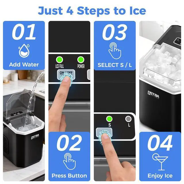 Alt view image 6 of 7 - Countertop Ice Maker Machine, 26Lbs/Day, 2 Ice Sizes, Bullet Ice | 9 Cubes In 6 Min, Self-Cleaning, Portable Design, Smart Indicators, Compact For Home Kitchen RV Party
