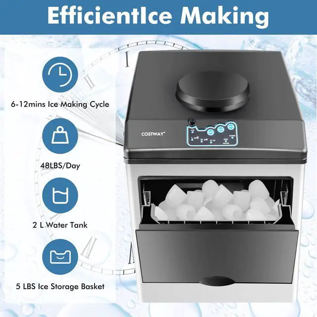 Alt view image 3 of 7 - Countertop Ice Maker with Water Dispenser, 3 Sizes Bullet Shaped Ice, 48lbs/Day, Fast Ready in 6 Minutes, Ice Machine with Cold Water for Home Bar Kitchen Office