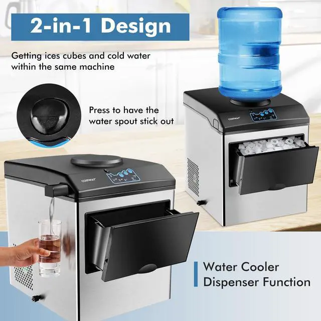Alt view image 2 of 7 - Countertop Ice Maker with Water Dispenser, 3 Sizes Bullet Shaped Ice, 48lbs/Day, Fast Ready in 6 Minutes, Ice Machine with Cold Water for Home Bar Kitchen Office