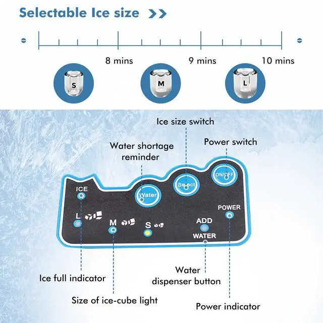 Alt view image 4 of 7 - Countertop Ice Maker with Water Dispenser, 3 Sizes Bullet Shaped Ice, 48lbs/Day, Fast Ready in 6 Minutes, Ice Machine with Cold Water for Home Bar Kitchen Office