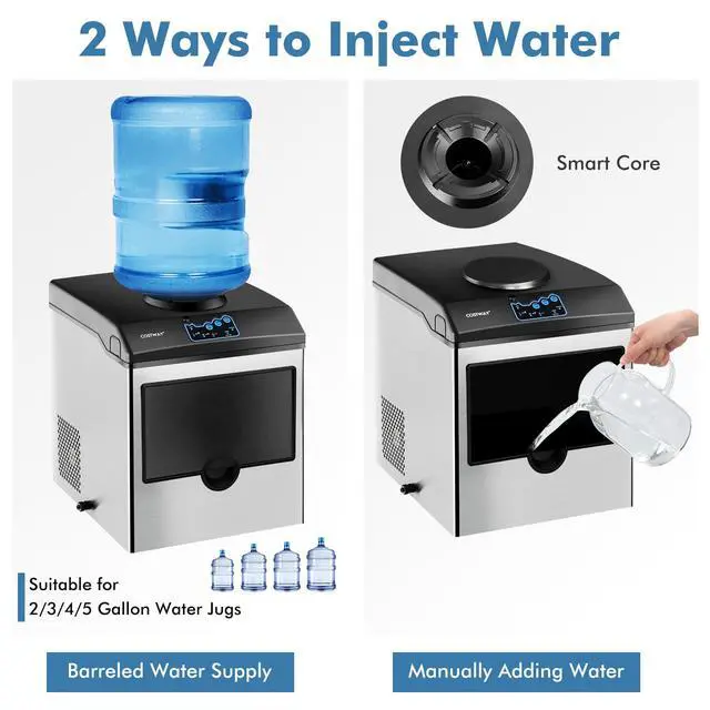 Alt view image 6 of 7 - Countertop Ice Maker with Water Dispenser, 3 Sizes Bullet Shaped Ice, 48lbs/Day, Fast Ready in 6 Minutes, Ice Machine with Cold Water for Home Bar Kitchen Office
