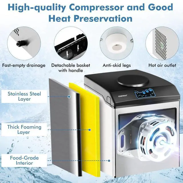 Alt view image 5 of 7 - Countertop Ice Maker with Water Dispenser, 3 Sizes Bullet Shaped Ice, 48lbs/Day, Fast Ready in 6 Minutes, Ice Machine with Cold Water for Home Bar Kitchen Office