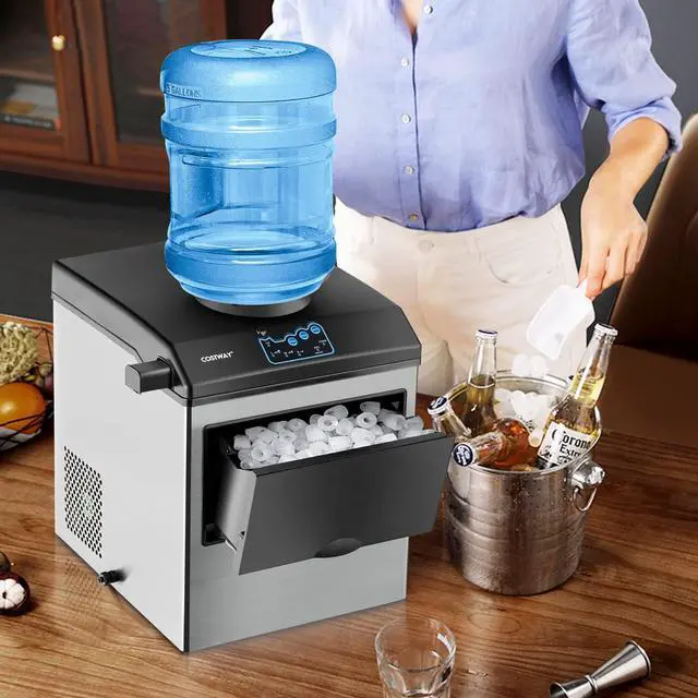 Alt view image 7 of 7 - Countertop Ice Maker with Water Dispenser, 3 Sizes Bullet Shaped Ice, 48lbs/Day, Fast Ready in 6 Minutes, Ice Machine with Cold Water for Home Bar Kitchen Office
