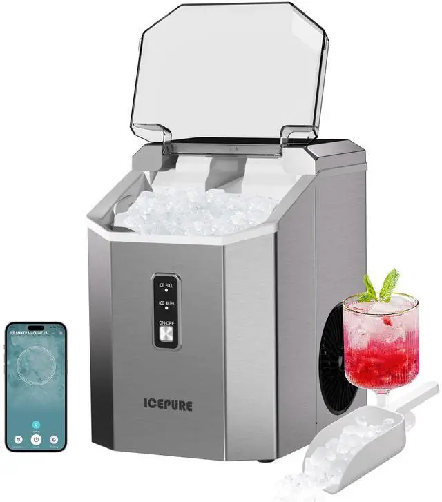 Main image of Nugget Ice Makers Countertop with App, Portable Ice Machine with WiFi, 33lbs in 24H, Ready in 5-10 Mins, Self CleaningSmall Ice Maker with Basket Scoop, for Home/Party/RV(Stainless Steel)