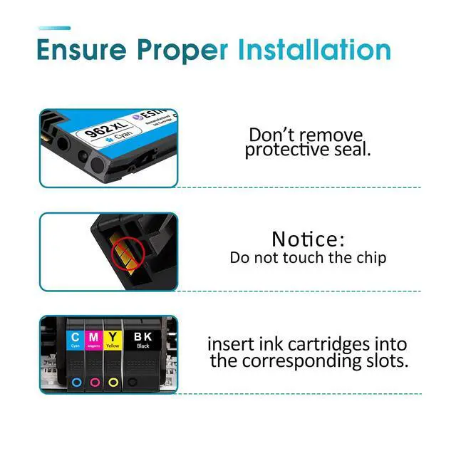 Alt view image 6 of 7 - 962XL Ink Cartridges Latest Version Combo Pack, High-Yield, Replacement for HP 962, Work for OfficeJet Pro 9010 9015 9020 9018 9025 9018 9019 9012 Printers (Black, Cyan, Magenta, Yellow, 4 Pack)