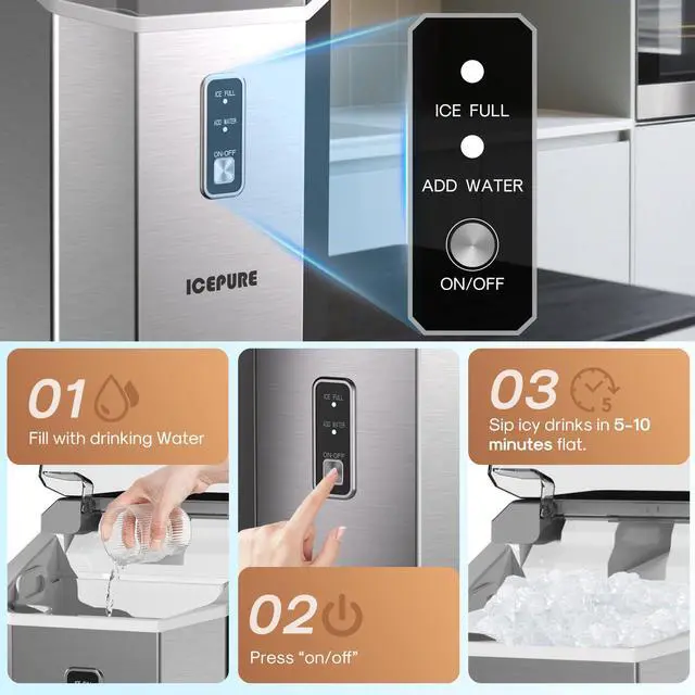 Alt view image 6 of 7 - Nugget Ice Makers Countertop with App, Portable Ice Machine with WiFi, 33lbs in 24H, Ready in 5-10 Mins, Self CleaningSmall Ice Maker with Basket Scoop, for Home/Party/RV(Stainless Steel)