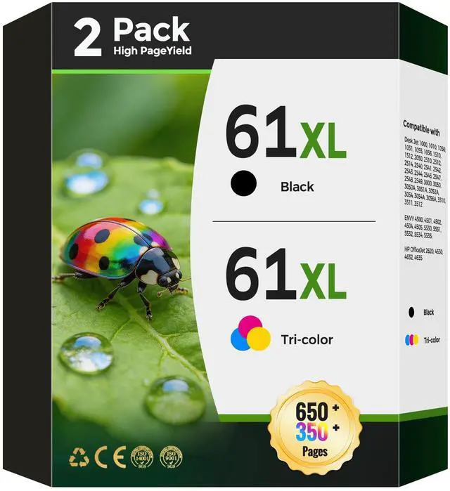 Main image of 61XL Ink Cartridge Replacement for HP 61 Ink Cartridge Combo Pack 61XL for 1000, 1010, 1050, 1510, 2050, 2510, 2540, 3000, 3050, 3510, 4500, 5530, 2620, 4630 Printer (1 Black, 1 Tri-Color, 2-Pack)